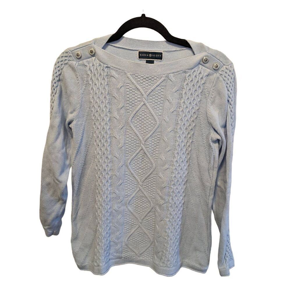 Karen Scott Gray Boat Neck Knit Sweater With Button Detail on Shoulders Women's